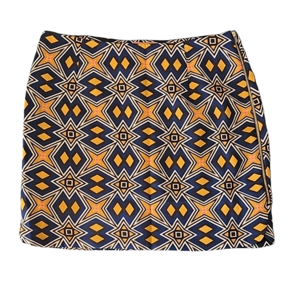 I. Madeline Printed Mini Skirt with Side Zippers Sz M Geometricā Print